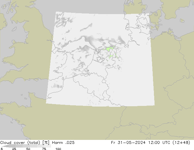 Cloud cover (total) Harm .025 Fr 31.05.2024 12 UTC