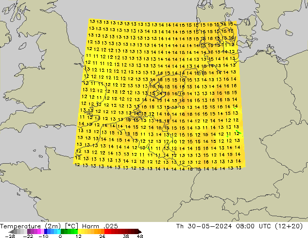 Sıcaklık Haritası (2m) Harm .025 Per 30.05.2024 08 UTC