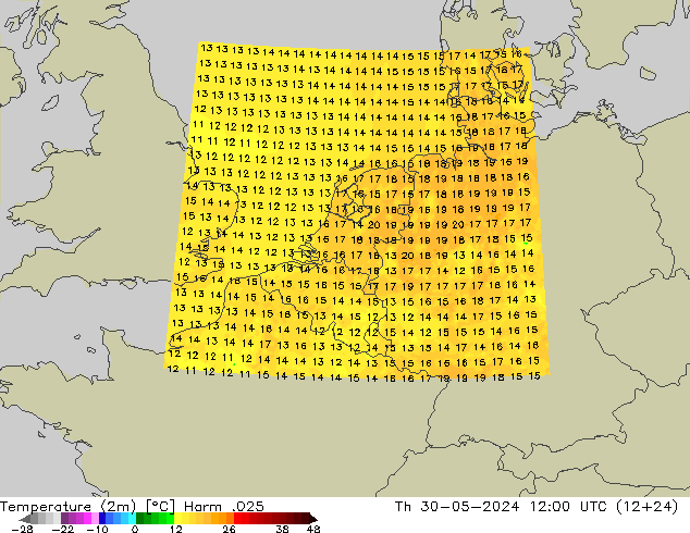 温度图 Harm .025 星期四 30.05.2024 12 UTC