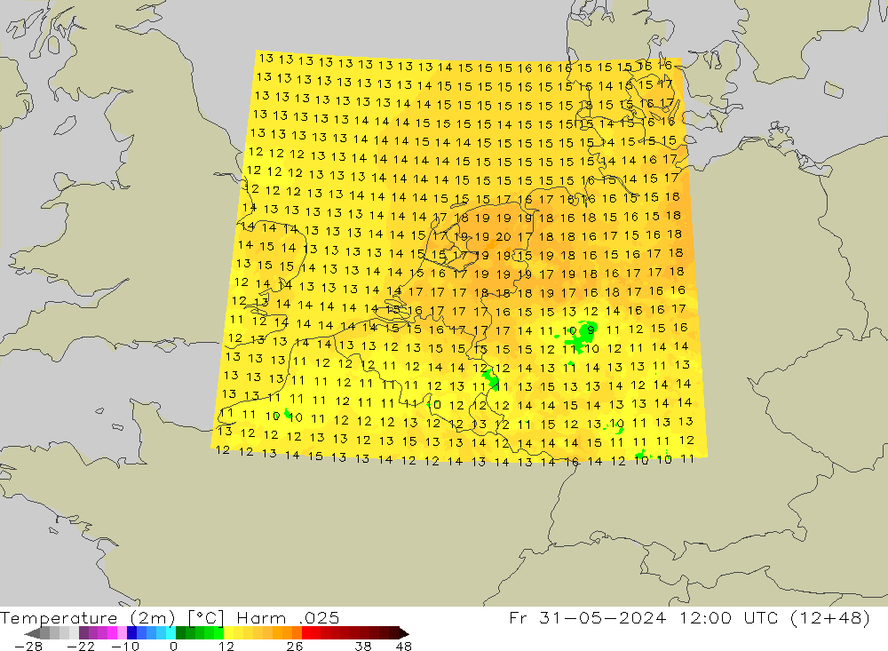 Temperature (2m) Harm .025 Pá 31.05.2024 12 UTC