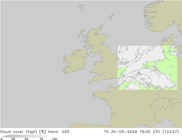 Cloud cover (high) Harm .025 Th 30.05.2024 15 UTC