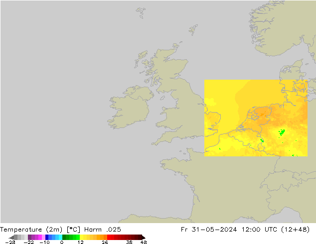 Temperature (2m) Harm .025 Pá 31.05.2024 12 UTC