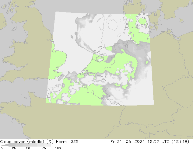 Cloud cover (middle) Harm .025 Fr 31.05.2024 18 UTC