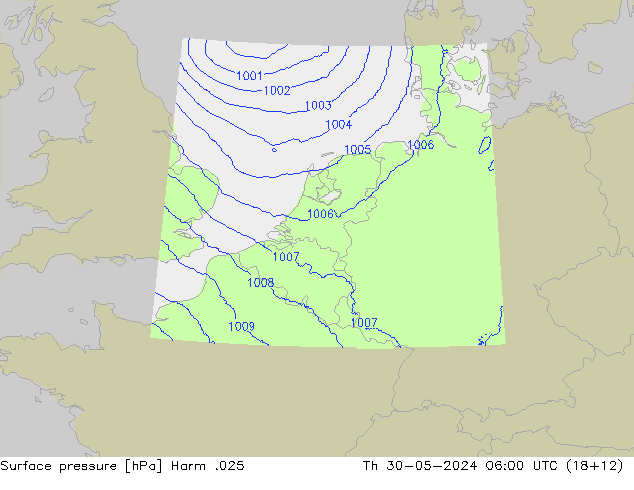 地面气压 Harm .025 星期四 30.05.2024 06 UTC