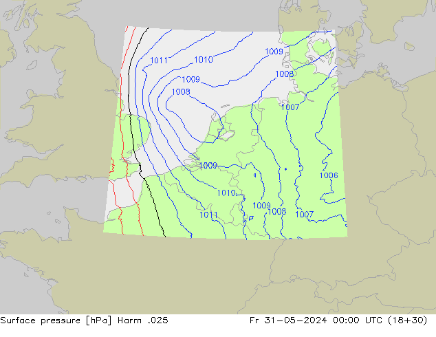 Surface pressure Harm .025 Fr 31.05.2024 00 UTC