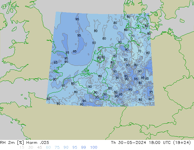 RH 2m Harm .025 Th 30.05.2024 18 UTC