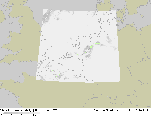 Cloud cover (total) Harm .025 Fr 31.05.2024 18 UTC