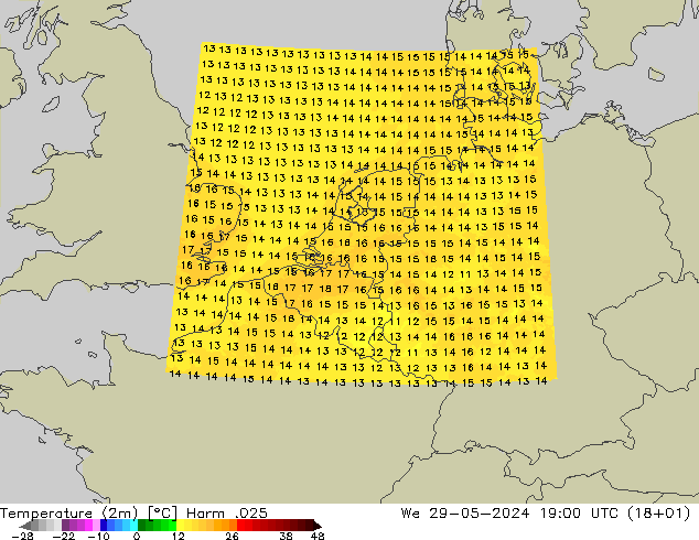 Temperature (2m) Harm .025 We 29.05.2024 19 UTC