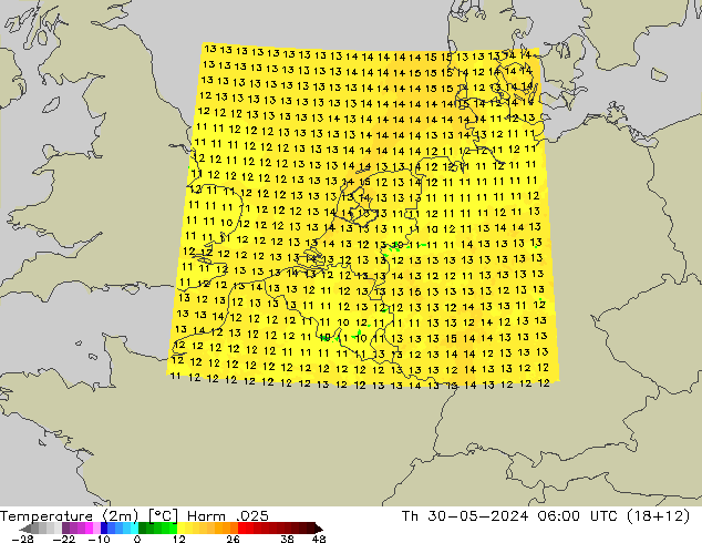Temperature (2m) Harm .025 Th 30.05.2024 06 UTC
