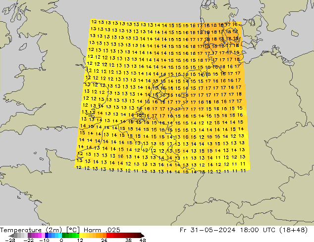 Temperature (2m) Harm .025 Pá 31.05.2024 18 UTC