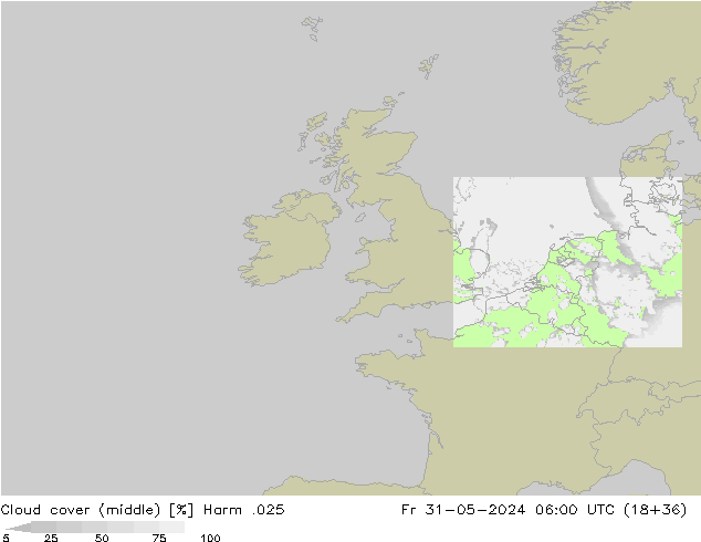 Cloud cover (middle) Harm .025 Fr 31.05.2024 06 UTC