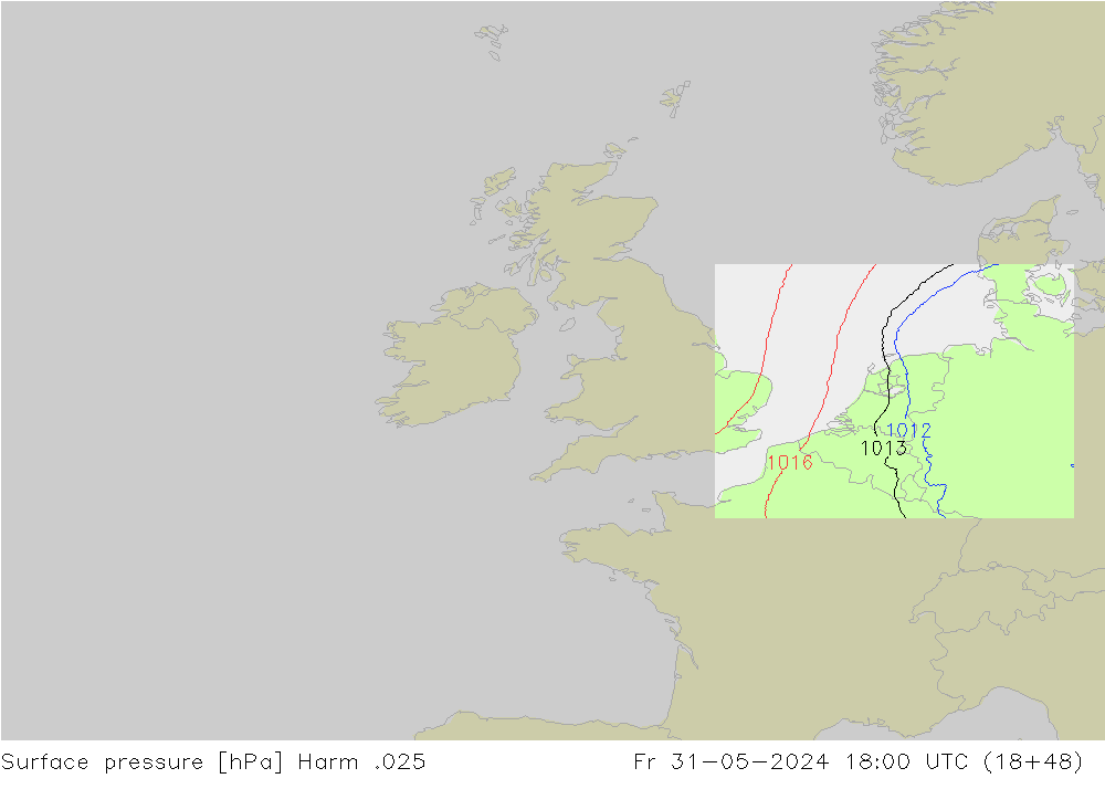 Surface pressure Harm .025 Fr 31.05.2024 18 UTC