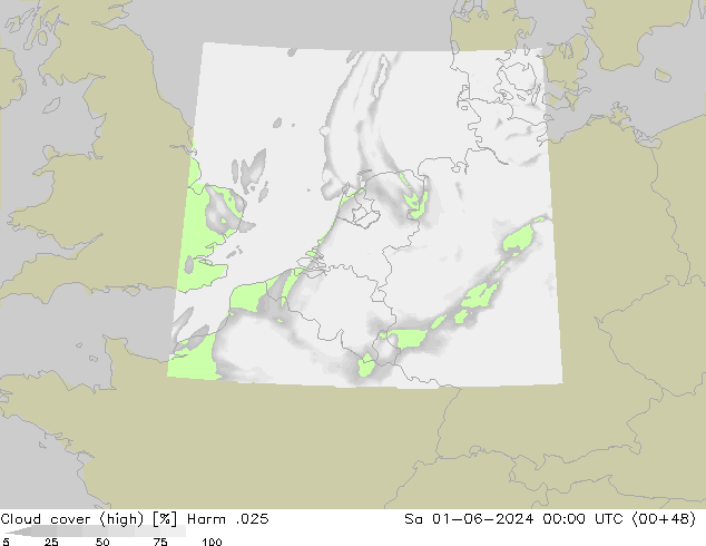 Cloud cover (high) Harm .025 Sa 01.06.2024 00 UTC