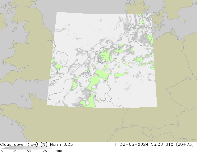 Wolken (tief) Harm .025 Do 30.05.2024 03 UTC