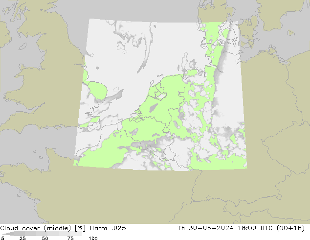 Cloud cover (middle) Harm .025 Th 30.05.2024 18 UTC