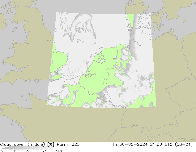 Cloud cover (middle) Harm .025 Th 30.05.2024 21 UTC