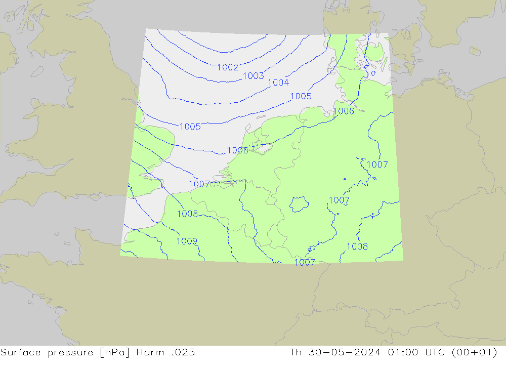 地面气压 Harm .025 星期四 30.05.2024 01 UTC