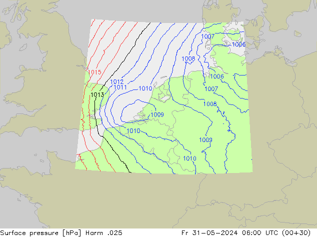 Surface pressure Harm .025 Fr 31.05.2024 06 UTC