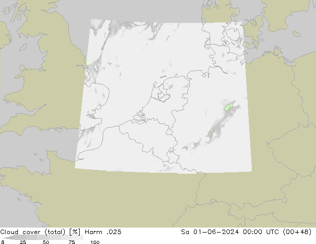Cloud cover (total) Harm .025 So 01.06.2024 00 UTC