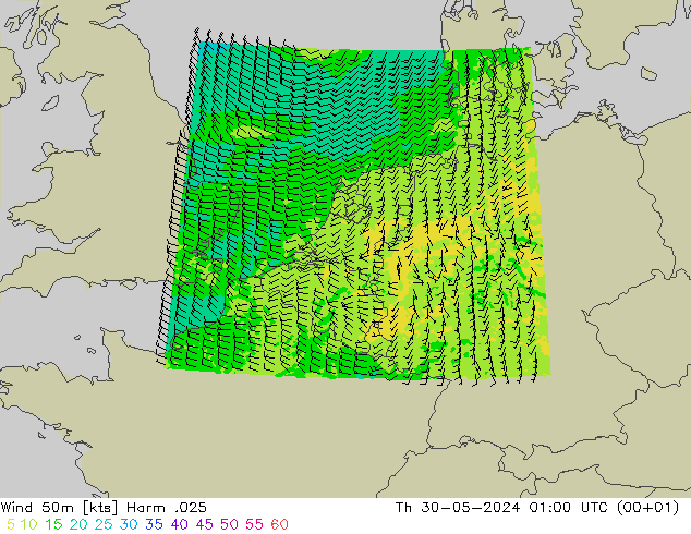 Wind 50m Harm .025 Th 30.05.2024 01 UTC