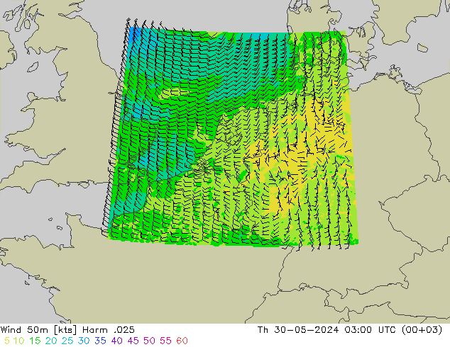 Wind 50m Harm .025 Th 30.05.2024 03 UTC