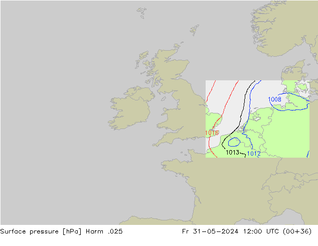 Surface pressure Harm .025 Fr 31.05.2024 12 UTC