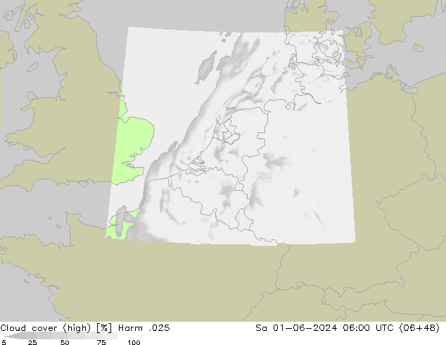Cloud cover (high) Harm .025 Sa 01.06.2024 06 UTC