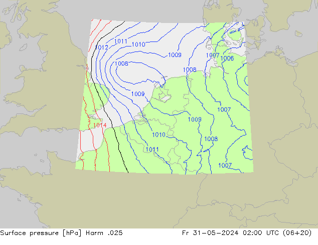 Surface pressure Harm .025 Fr 31.05.2024 02 UTC