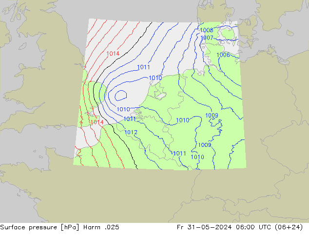 Surface pressure Harm .025 Fr 31.05.2024 06 UTC