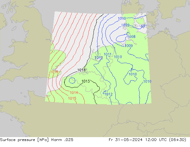 Surface pressure Harm .025 Fr 31.05.2024 12 UTC