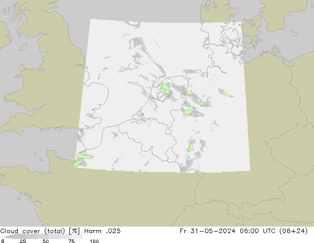Cloud cover (total) Harm .025 Pá 31.05.2024 06 UTC