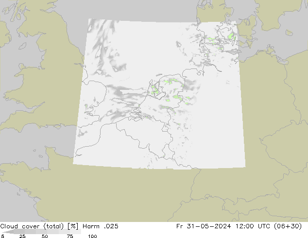 Bewolking (Totaal) Harm .025 vr 31.05.2024 12 UTC