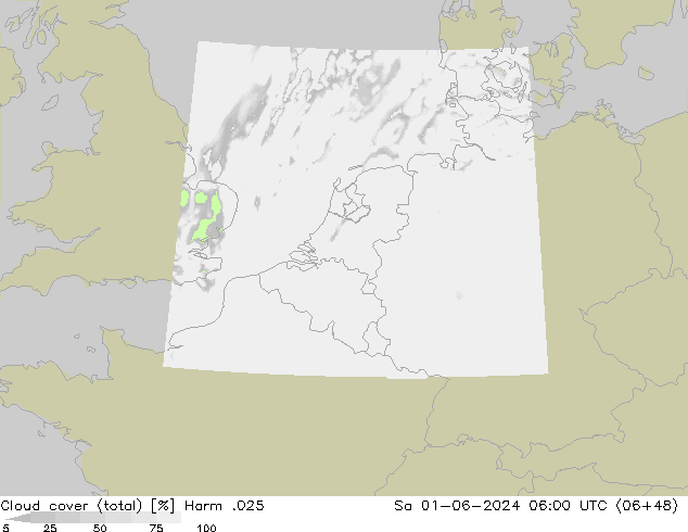 Cloud cover (total) Harm .025 So 01.06.2024 06 UTC