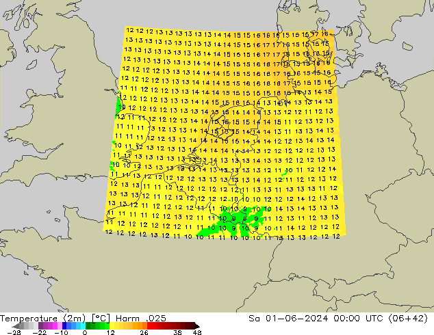 Temperaturkarte (2m) Harm .025 Sa 01.06.2024 00 UTC