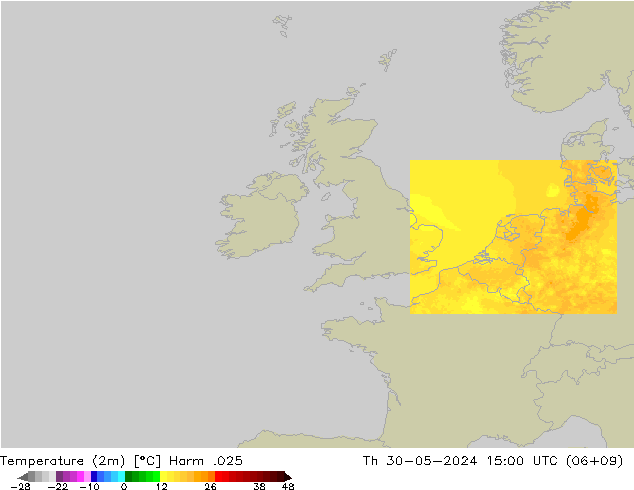 Temperature (2m) Harm .025 Th 30.05.2024 15 UTC