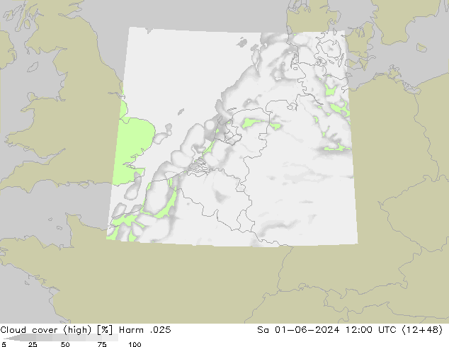 Cloud cover (high) Harm .025 Sa 01.06.2024 12 UTC