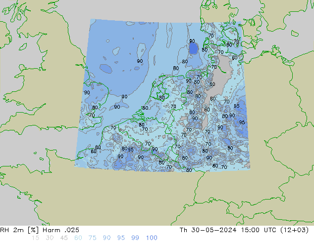 Humidité rel. 2m Harm .025 jeu 30.05.2024 15 UTC