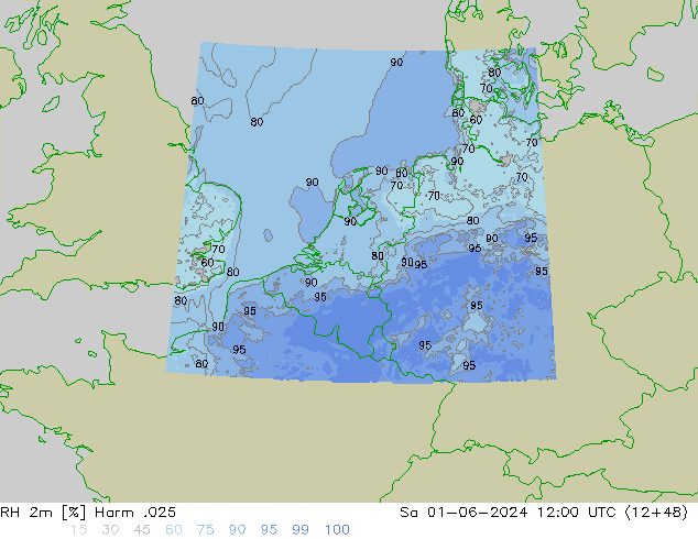 Humidité rel. 2m Harm .025 sam 01.06.2024 12 UTC