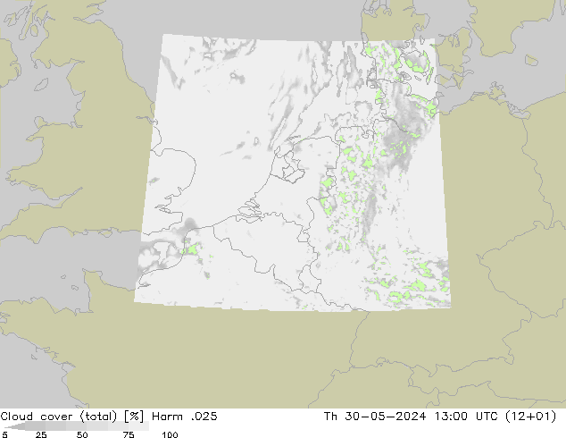 Cloud cover (total) Harm .025 Th 30.05.2024 13 UTC