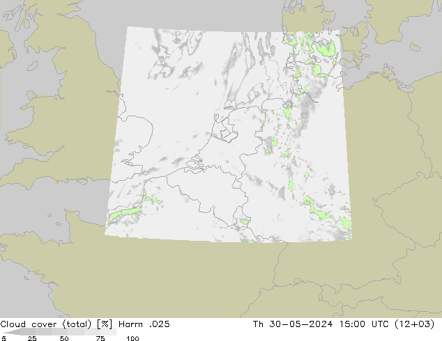 Cloud cover (total) Harm .025 Th 30.05.2024 15 UTC