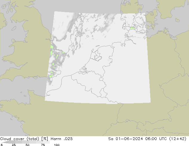 Cloud cover (total) Harm .025 Sa 01.06.2024 06 UTC