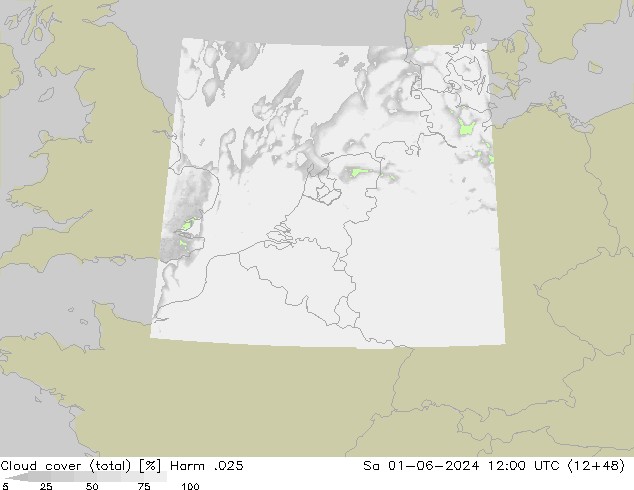 Cloud cover (total) Harm .025 Sa 01.06.2024 12 UTC