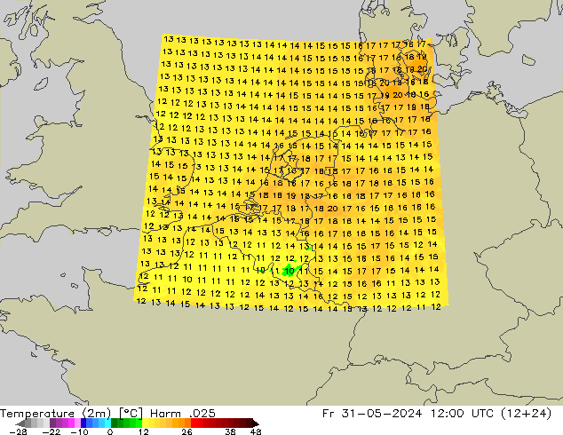 température (2m) Harm .025 ven 31.05.2024 12 UTC