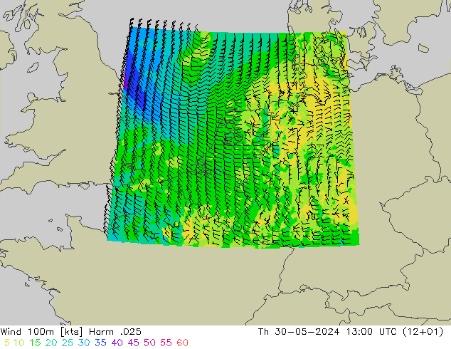 Vento 100m Harm .025 gio 30.05.2024 13 UTC