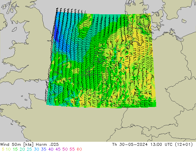 Wind 50m Harm .025 Th 30.05.2024 13 UTC