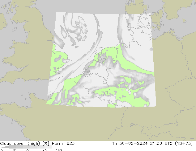 Cloud cover (high) Harm .025 Th 30.05.2024 21 UTC