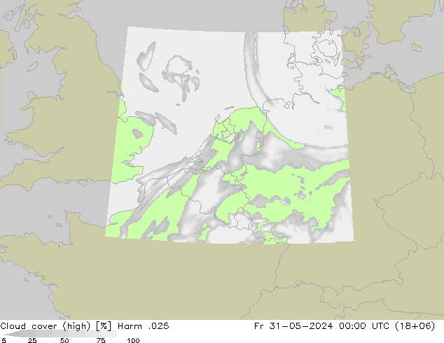 Cloud cover (high) Harm .025 Fr 31.05.2024 00 UTC