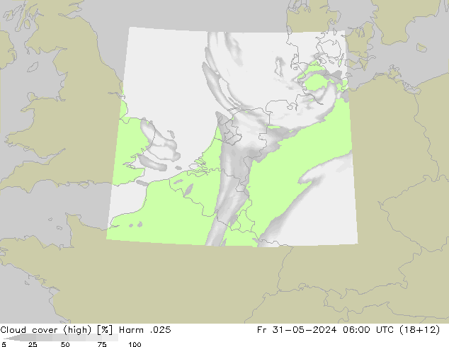 Cloud cover (high) Harm .025 Fr 31.05.2024 06 UTC