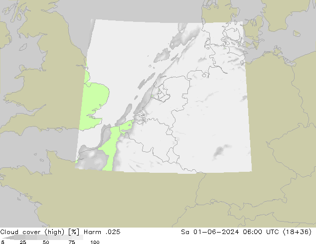 Cloud cover (high) Harm .025 Sa 01.06.2024 06 UTC