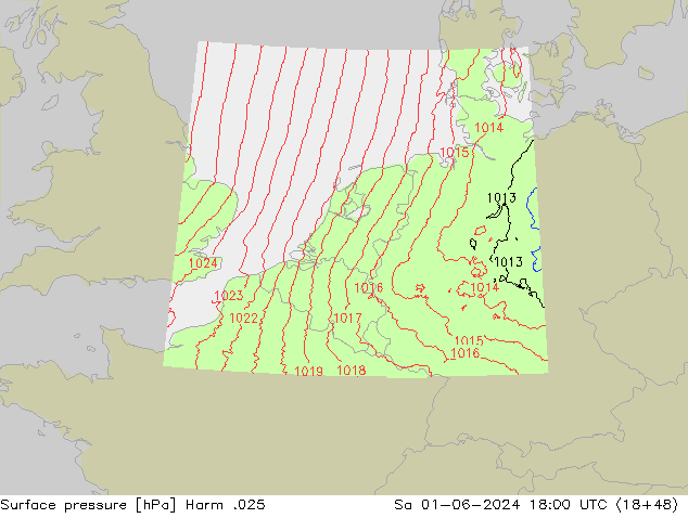 Atmosférický tlak Harm .025 So 01.06.2024 18 UTC